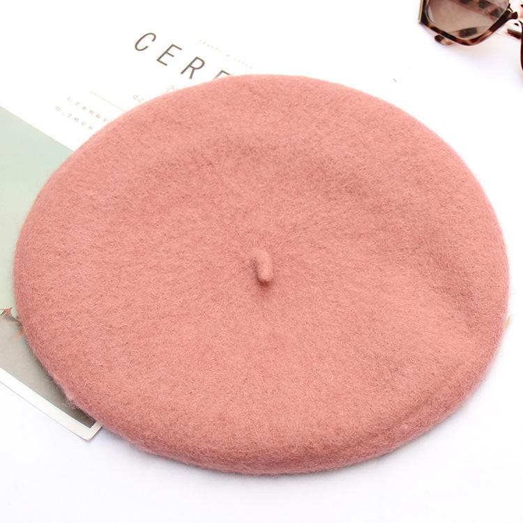 Autumn And Winter Women'S Solid Color Light Board Wool Woolen Beret Retro Simple Fashion Painter Hat Bud Hat