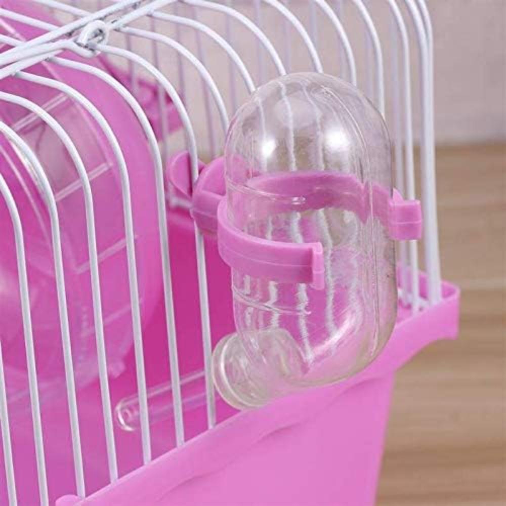 Pet Hamster Cage with Running Wheel Water Bottle Food Portable Carrier House Mice Home Habitat for Going Out, Traveling (Pink)