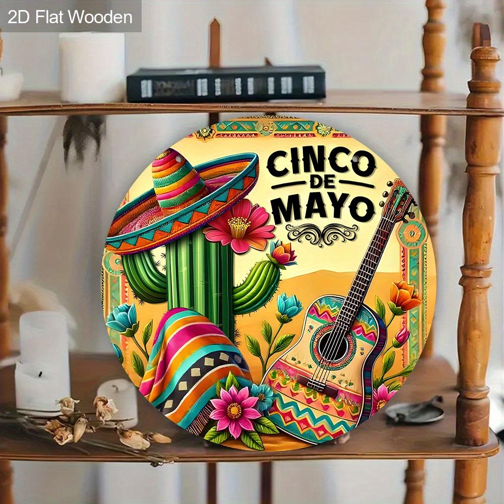 Rustic Cinco De Mayo Wooden Sign, Charming Round Sign for Front Door, Wall Hanging Decor - Ideal Fiesta Celebration Gift for Friends & Family