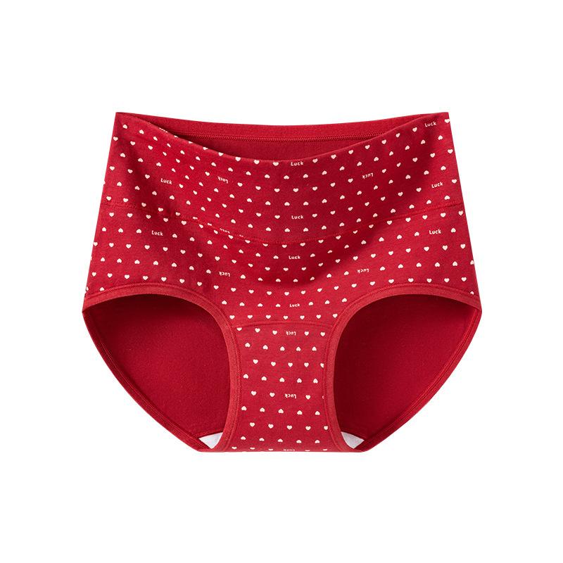 Stor Storlek Dam Vår och Höst År Rent Bomull Hög Midja Mage Icke-märkande Röd Triangel Trosor