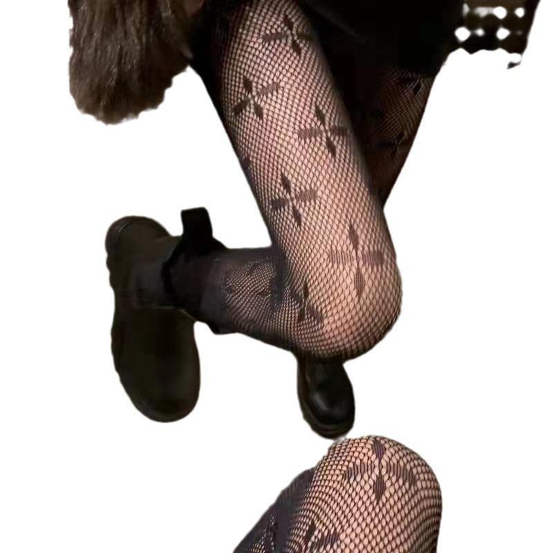 Mu Ruan Four-Leaf Clover Fishnet Pantyhose - Black JK Style, Sexy Slim Leggings for Autumn/Winter