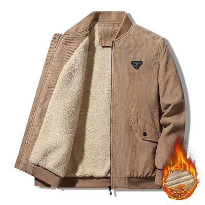 Veste en velours côtelé pour hommes, automne et hiver, couleur unie, veste épaisse, vêtements décontractés pour hommes d'âge moyen et âgés, veste d'hiver pour papa