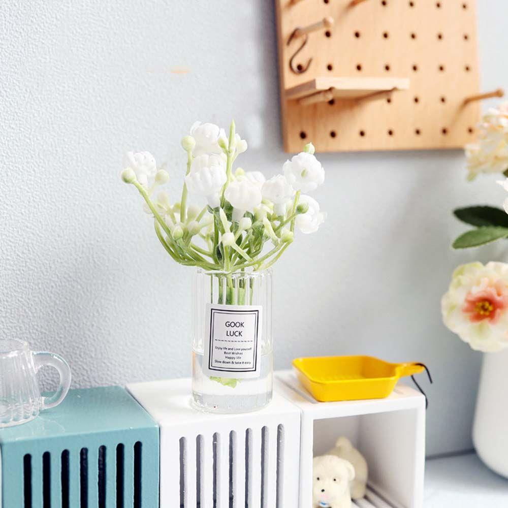 1:12 Dollhouse Miniature Jasmine Flower Vase Glass Dried Flower Vase Flower Arrangement Pot Doll Home Simulation Potted Plants