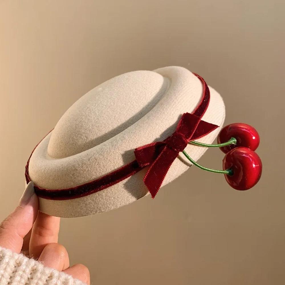 Headdress Round Hat Hair Clip French Style Women Hairpin Vintage Cherry Hat Hairpin  Photography