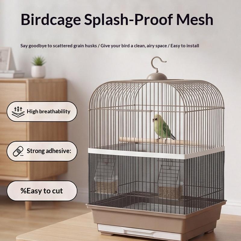 1Roll Parrot Feathers Accessory Self-Adhesive Cuttable Breathable Anti-Splatter Guard Wrap Cover Bird Cage Seed Catcher Mesh Net