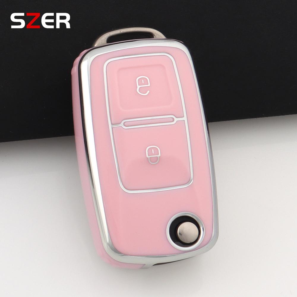 Pink Tpu Car Key Case Cover Shell For Vw Volkswagen Mk4 Bora Golf 4 5 6 Jetta Passat Polo Touran Skoda Octavia Seat 2 3 Buttons