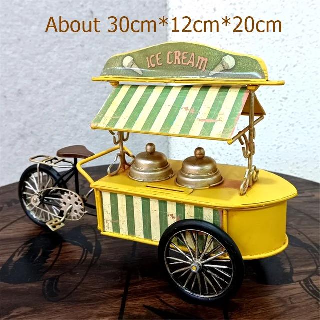 

Vintage Wrought Iron Art Ice Cream Cart Miniature Handmade Metal Popsicle Tricycle Model Childhood Ornament Craft Decor Present M жовтий