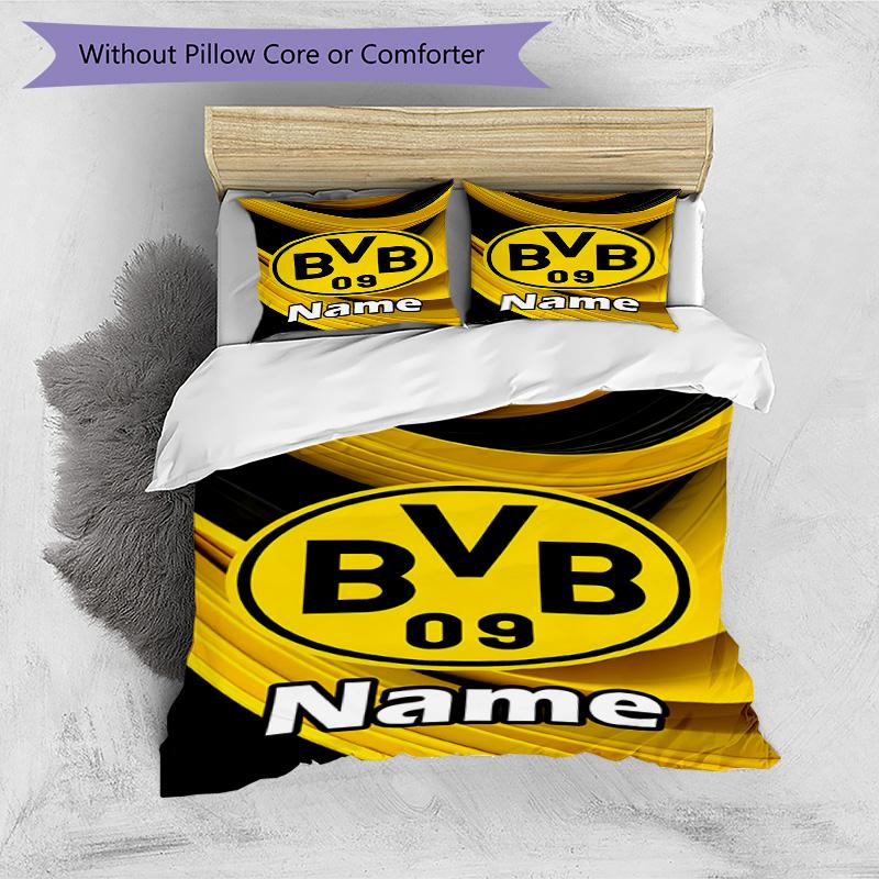 3pcs Duvet Cover Set (1*Duvet Cover + 2*Pillowcase, Without Core), Custom Name Borussia Dortmund Pattern Bedding Set, Home Bedroom Decor Gift
