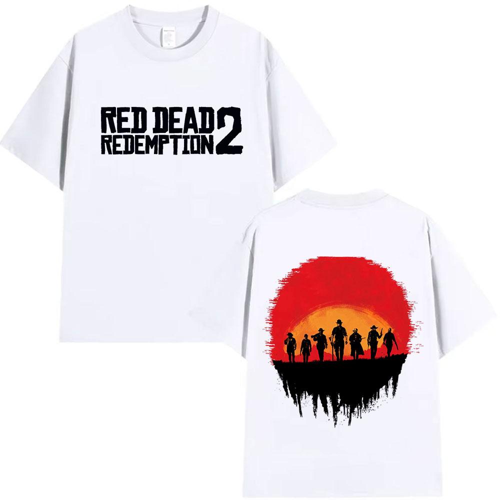 Tricou lejer casual din bumbac 100% pur, cu imprimeu retro Red Dead Redemption 2, tendință de modă pentru bărbați și femei, vară 2025