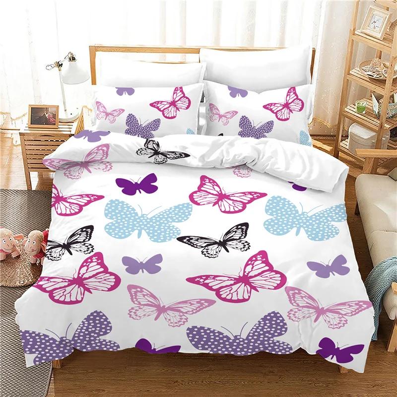 

Princess Duvet Cover Sets Bedding Cover Full Size Reactive Printing Fashion Girl Beautiful Butterfly Cartoon Bedlinens Set Pink EU single(135x200cm)