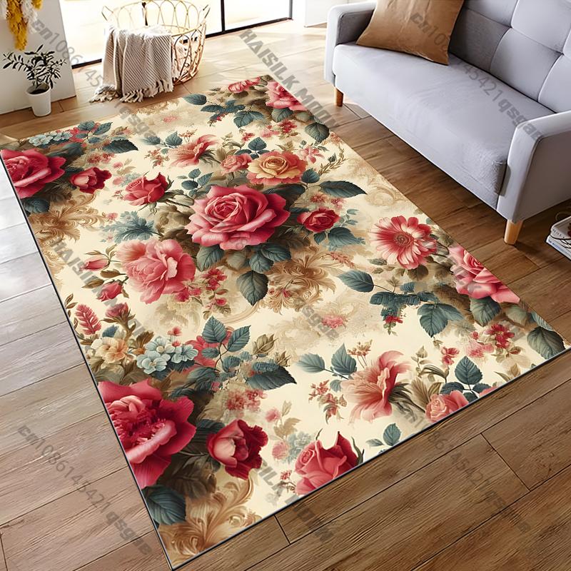 

15 Size Traditional Pink Rose Pattern Rug Carpet for Living Room Bathroom Mat Creative Doormat Carpet for Bedroom Home Play Mat 40x60cm