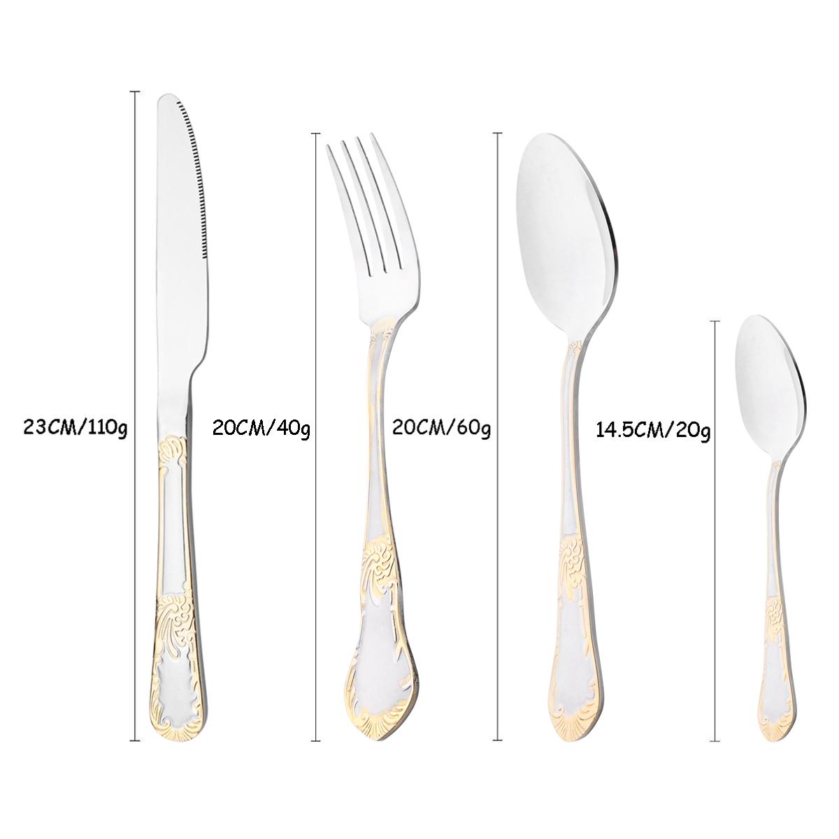 

4 шт. винтажный резной золотой набор столовых приборов западная посуда из нержавеющей стали, столовые приборы высокого качества, ложка, нож, вилка, посуда, кухонное серебро белый/серебряный