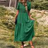 Mote sommerkjole for kvinner med rund hals og korte ermer, avslappet feriekjole