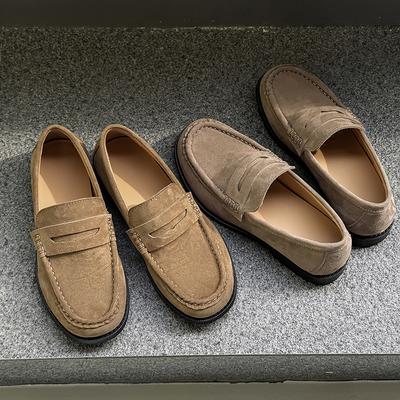 Primavera e verão estilo old money retrô cabeça redonda preguiçoso virando pelo sapatos de couro japoneses sola macia sapatos de passeio moda