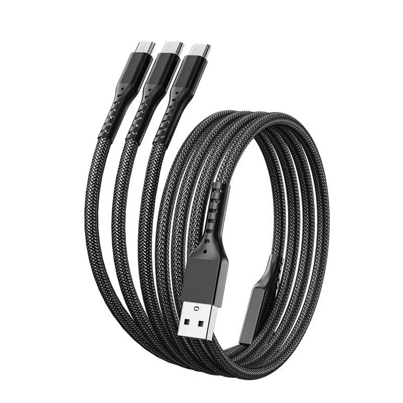 Ultra-Fast 3-in-1 Charging Cable for Apple, Type-C, and Car Use with One-to-Three Braided Design