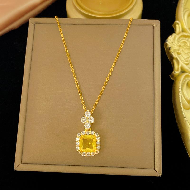 Cool Tone Fashion Square Multicolor Zircon Pendant Necklace Elegant And Sophisticated Jewelry
