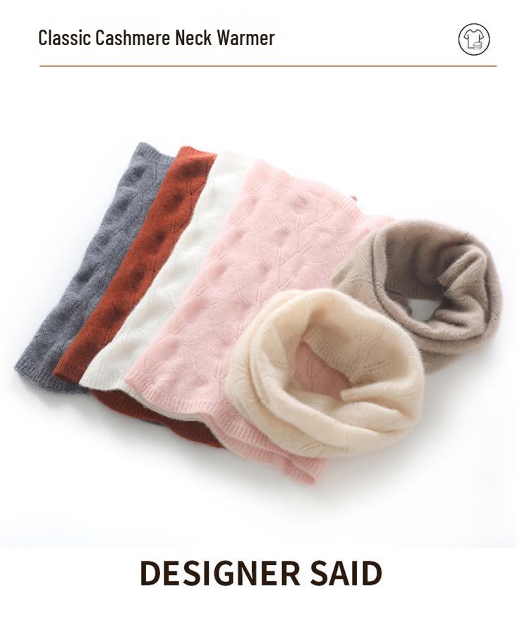 100% Pure Cashmere Women's Hollow Knit Neck Gaiter Scarf - Warm, Cold Protection, Korean Style