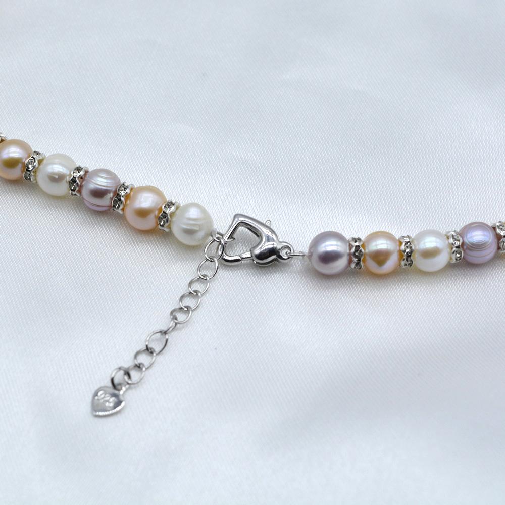 Women's Natural Pearl Necklace Rainbow Color Round Freshwater Pearl Cubic Zirconia Classic Necklace Mom Gift