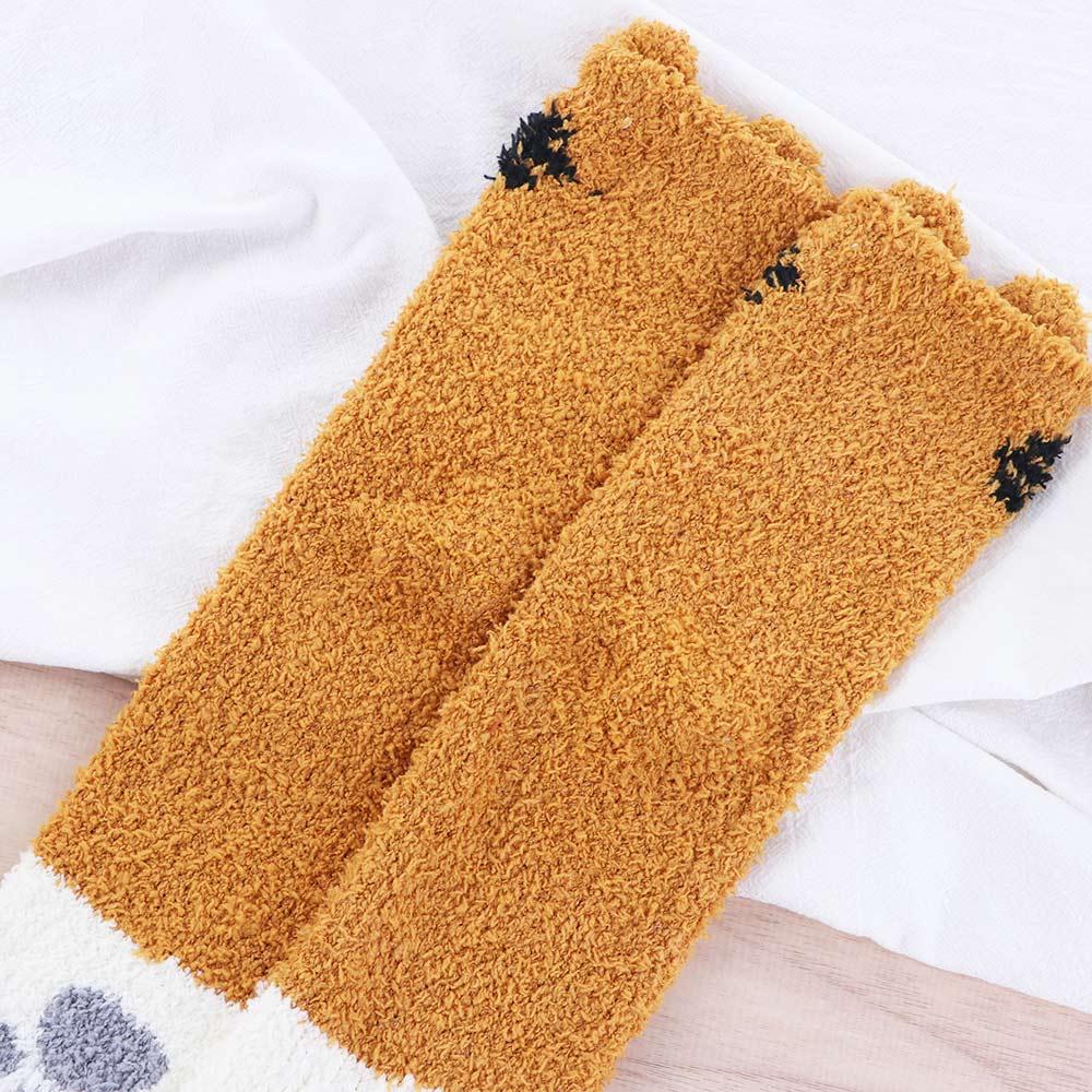 Women Fashion Winter Plush Soft Sleeping Socks Coral velvet socks Floor Socks Cat Paw