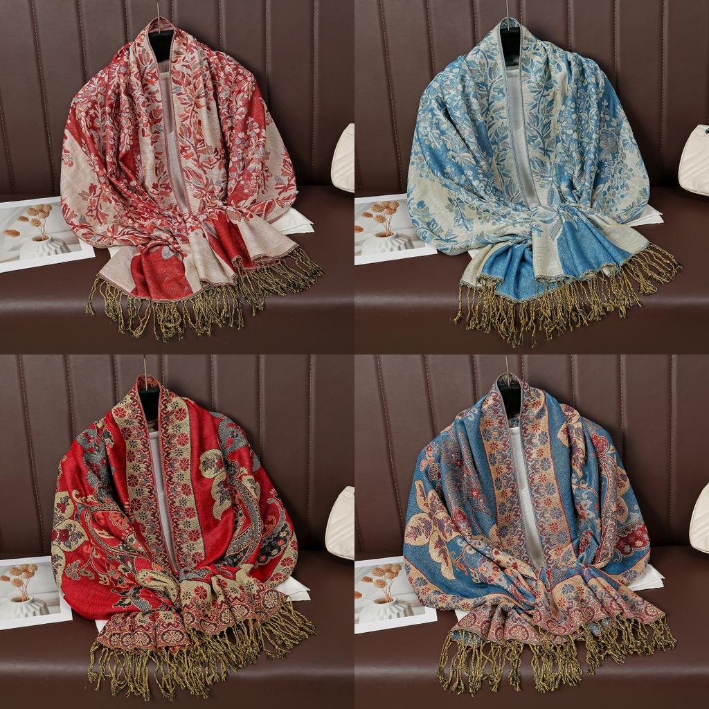 Muslim Paisley Shawl Thin Pashmina Long Tassels Scarf Vintage Cashew Jacquard Printed Stoles Islam Foulard Tippet