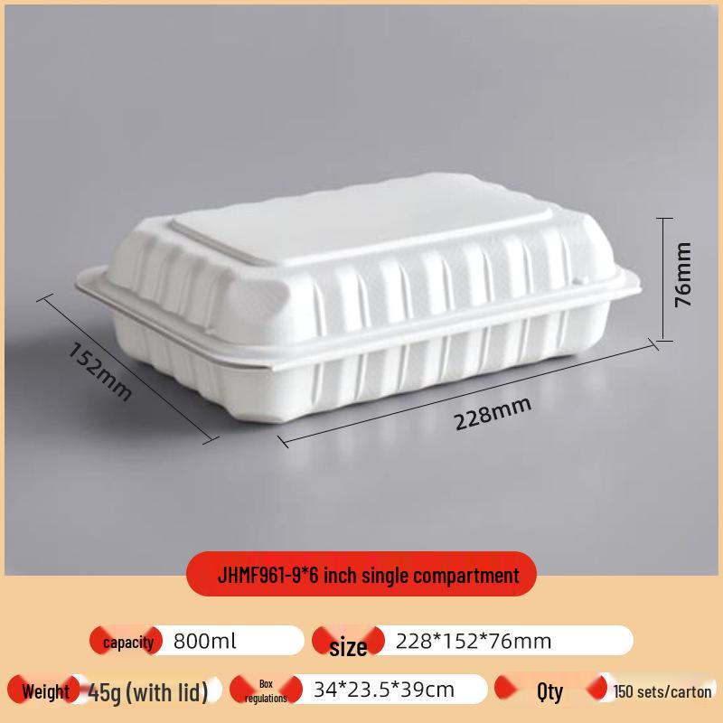Biodegradable Three-Compartment Bento Box with Hinged Lid