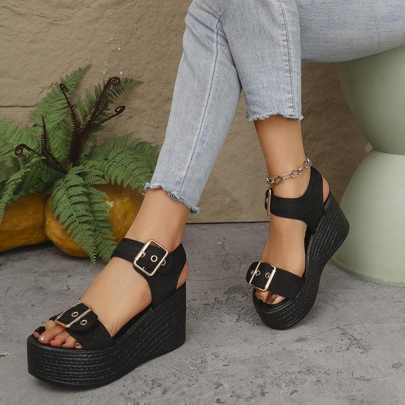 Women's Summer Wedge Heel Fashion Straw Peep Toe Casual Sandals Plus Size