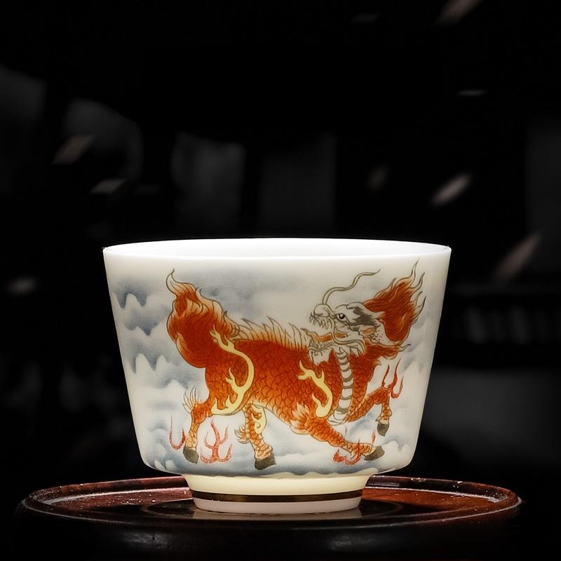 Jade Porcelain Kung Fu Teacups 2 Pcs Set, Creative Pattern Tea Espresso Wine Cups, Household Ceramic Teaware, Drinkware