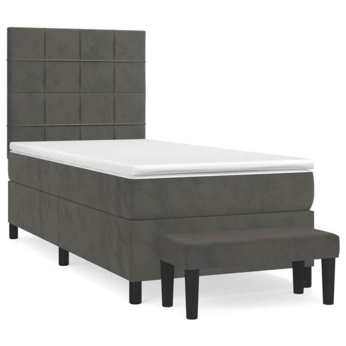 3137822 vidaXL Divan Bed and Mattress Dark Grey 90x200 Cm Velvet