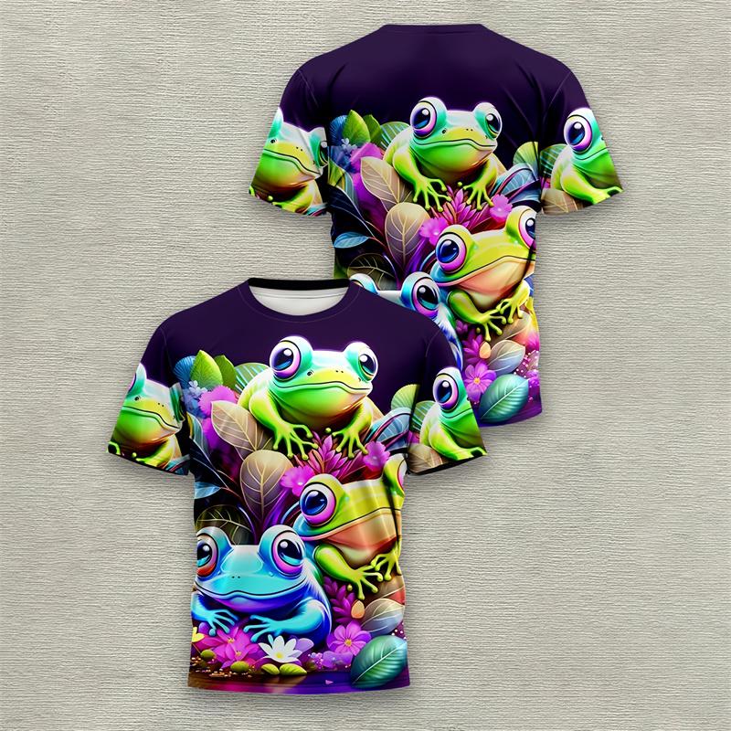 Cartoon 3d Printed Frog T-Shirt Men Clothing Animal Frogs Pattern T Shirt Summer Tops Round Neck T Shirt Casual Short Sleeves