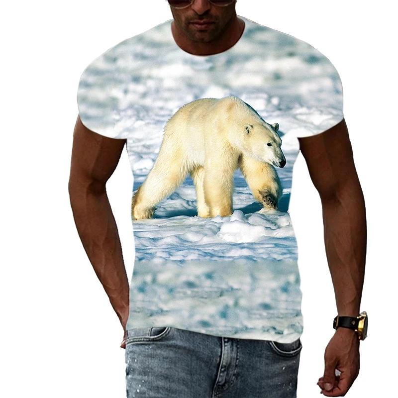 Letní móda Polar Bear Image Pánské ležérní tričko s 3D tiskem Hip-hop personalizované kulatý výstřih Top s krátkým rukávem