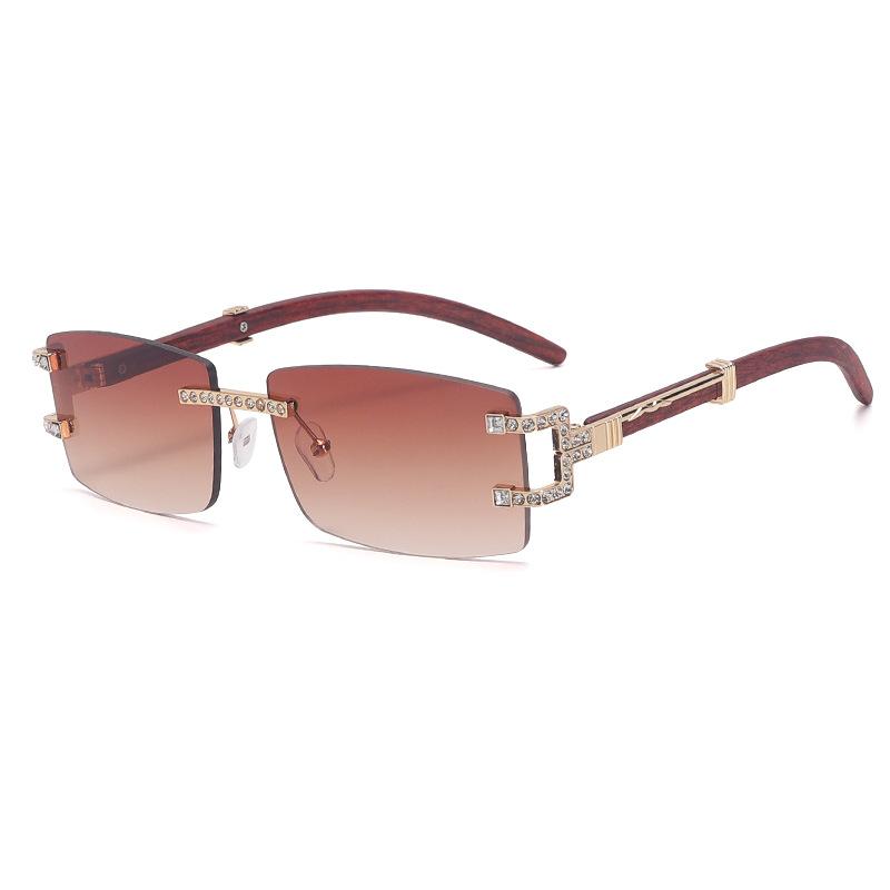 European and American new rimless sunglasses women's square diamond-encrusted flower feet fashion sunglasses trendy and varied glasses