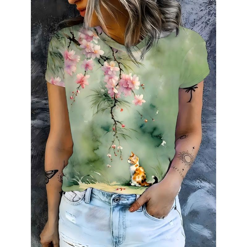 Ladies' T-shirt 3D Printing Fashion Women's Short Sleeve Round Neck Casual Comfortable Top