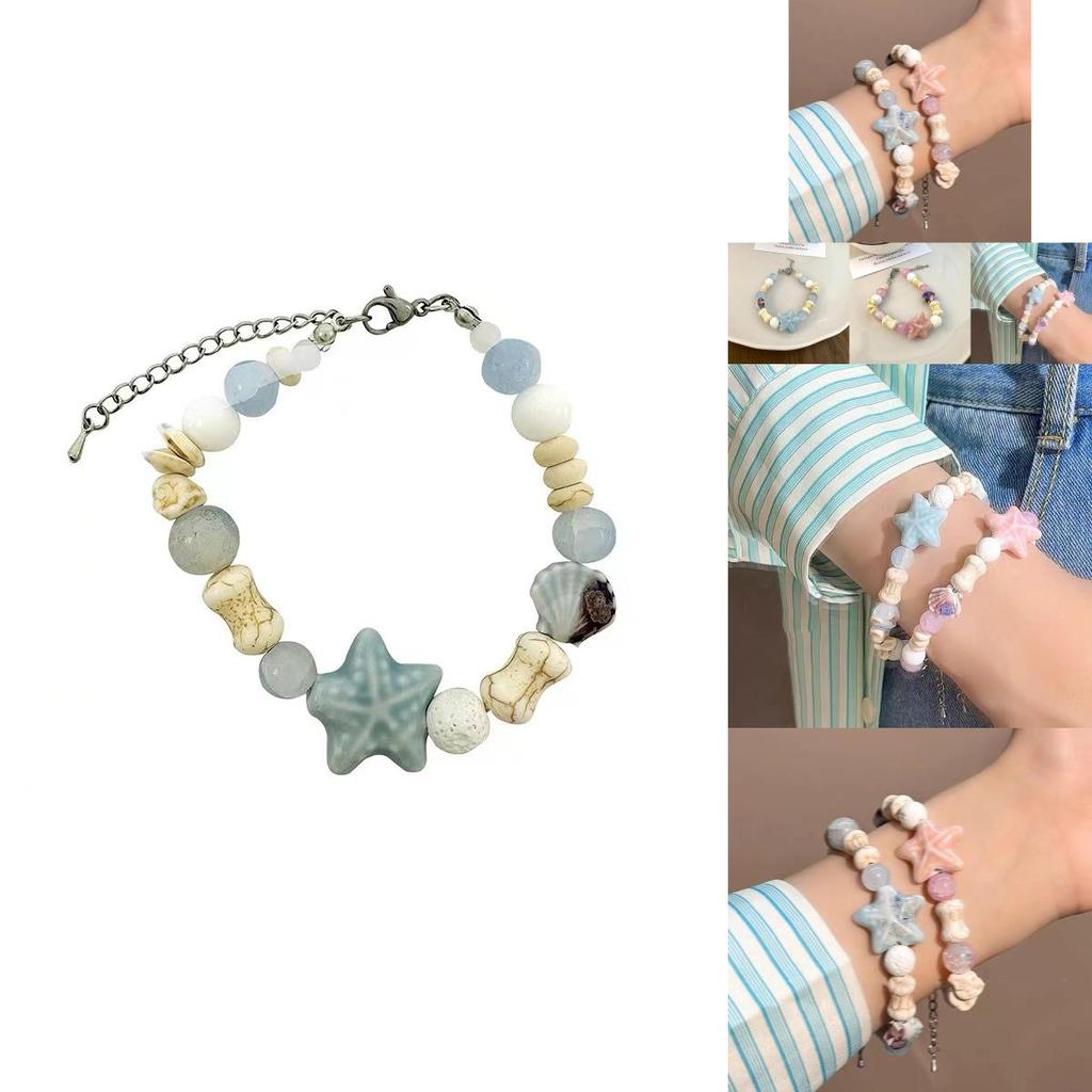 Charming Pink Ceramic Starfish And Shell Beaded Bracelet For Couples And Friends 2024 Summer Trend
