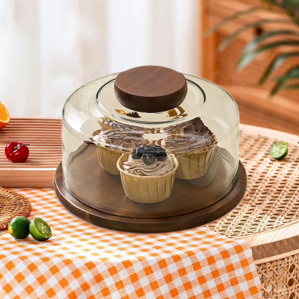 Cake Stand with Dome Lid Display Stand Container Multifunctional Decorative Decorating Wood Cake Plate for Baking Gifts Party