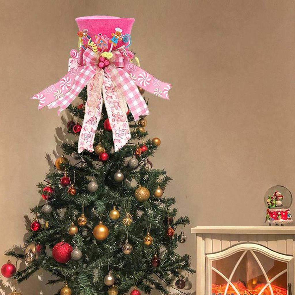 Christmas Tree Topper Christmas Decorations Hat Topper With Bows Ribbon Ornaments Party Supplies For Holiday Living Room