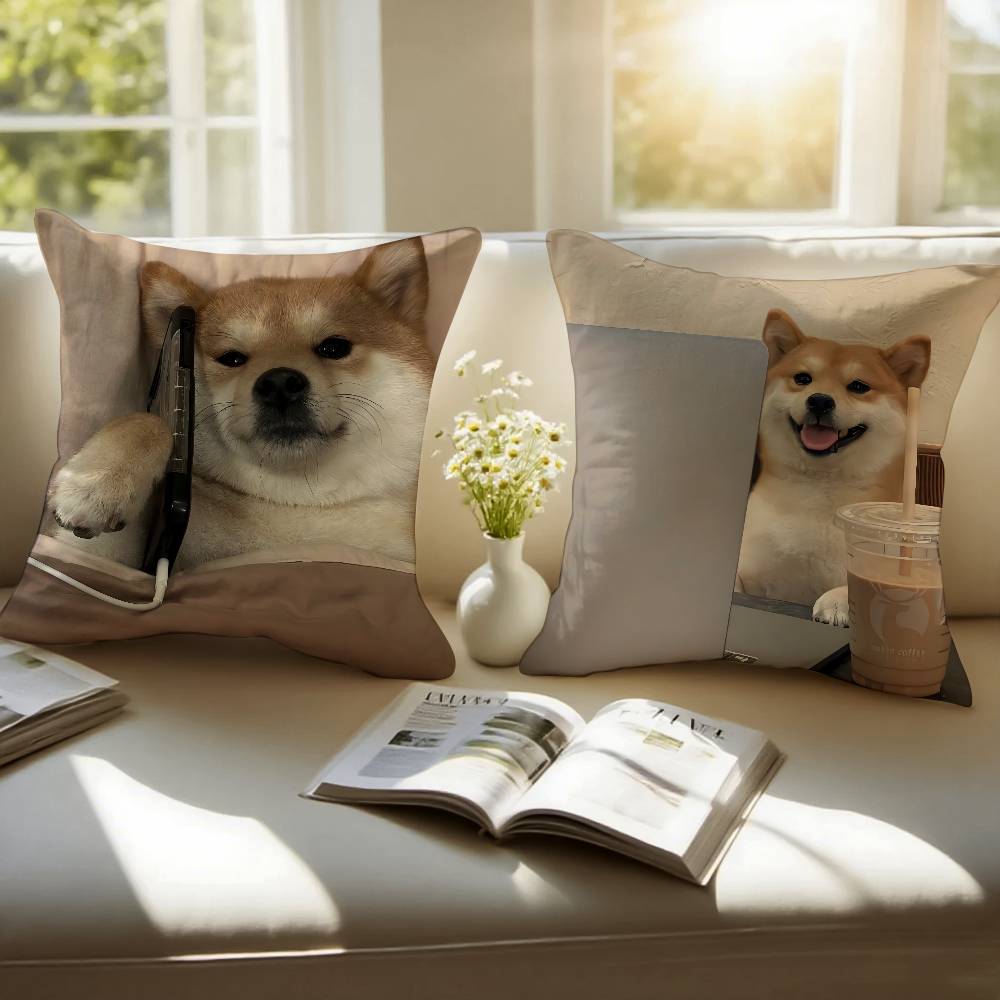 Cute Shiba Inu Pillow Case Anti-dustmite Pillowcase Invisible Zipper Silky Short Plush Sofa Cushion Cover