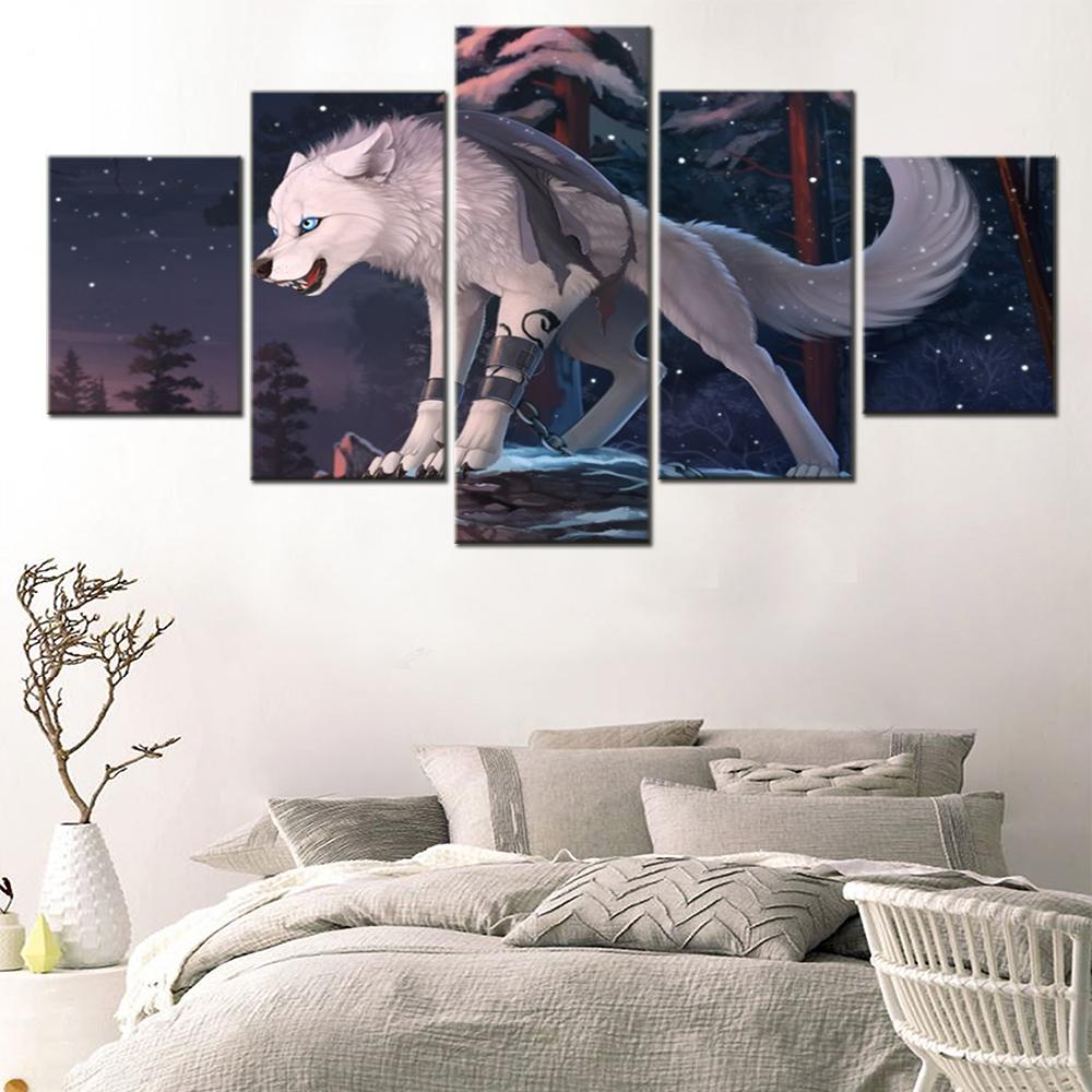 5 Pieces Wall Art Canvas Animation Poster Furry Wolf Animals Wallpaper Painting For Living Room Picture Print Bedroom Home Decor
