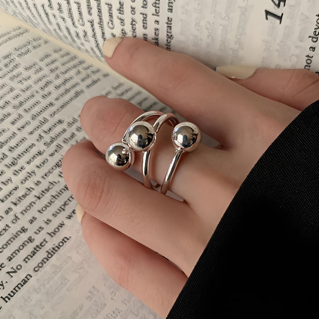 PANJBJ 925 Sterling Silber Dicker Doppelring für Damen Mädchen Geschenk Minimalismus Neutral Öffnend Breiter Schmuck Dropshipping