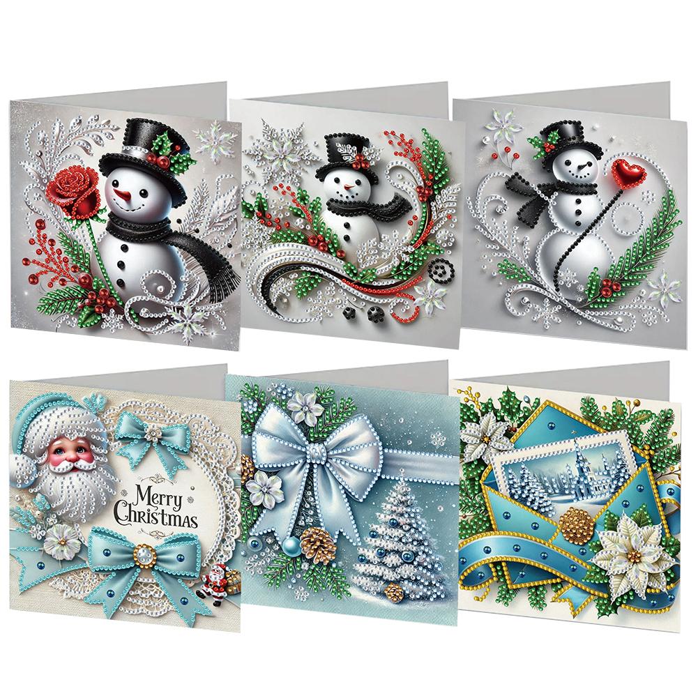 6PCS DIY Xmas Designs Diamond Painting Greeting Card Set Rhinestone Diamond Art Mosaic Postcards Congratulations Cards & Gifts