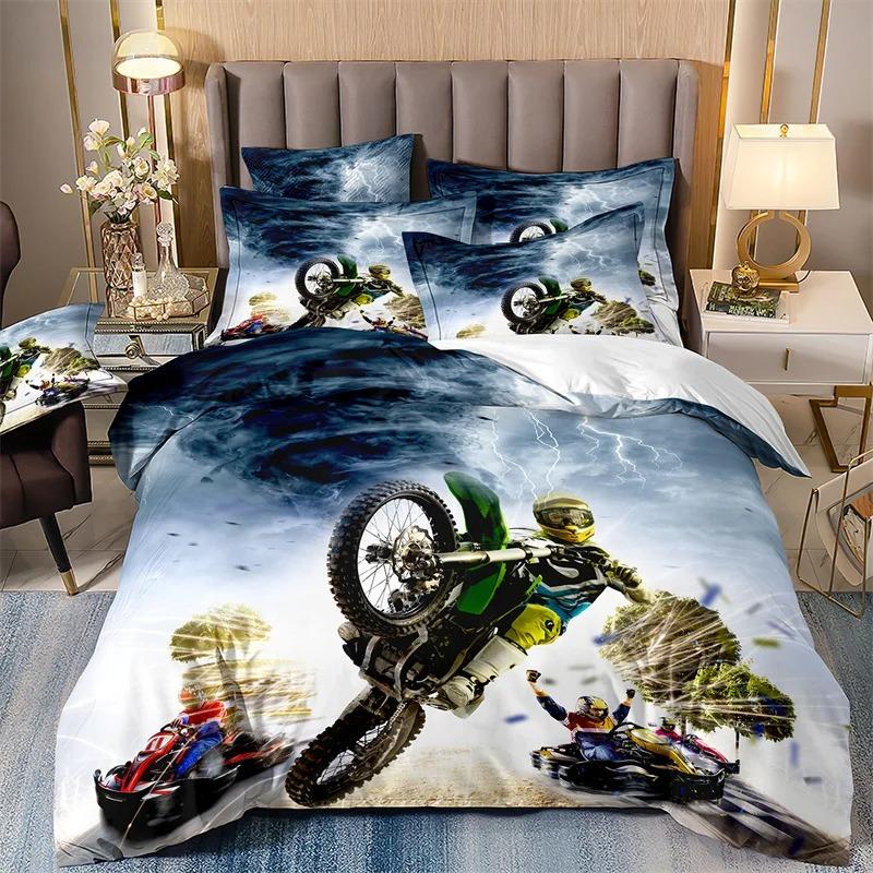 Galaxy Starry Sky Duvet Cover Set for Boys, Speed Rider, Super Cool, Racing Car Comforter, Bedding Sets for Men, Teen, Queen Siz