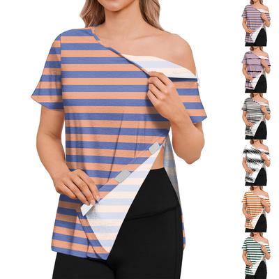 Women's Post-operative Short-sleeved Color Shirt With Shoulder Zipper And Side  Closure.