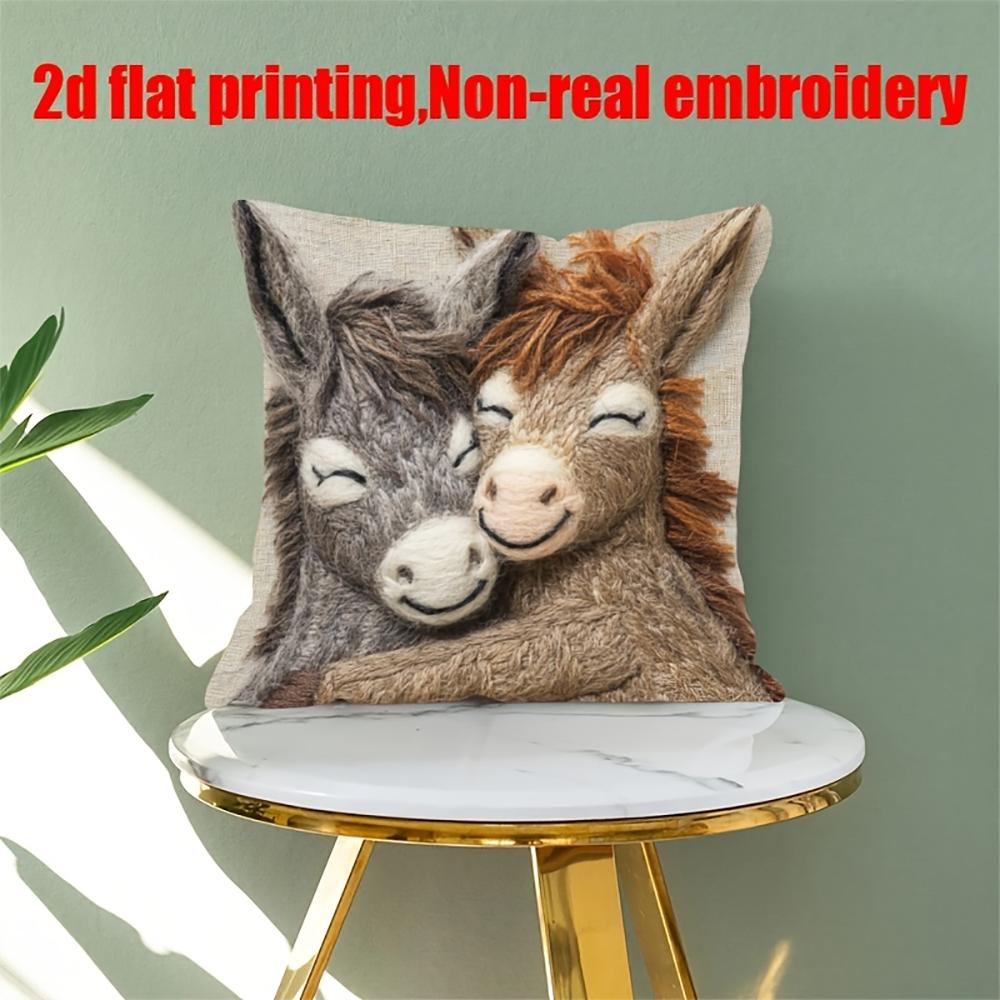 2D flat-Cute Couple Donkey Throw Pillow Cover Warm Farmhouse Animal Decorative Pillow Case Living Room