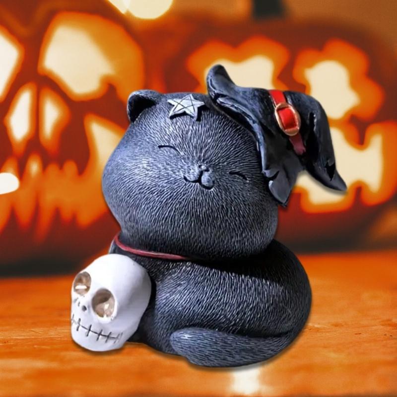 Resins Magics Cats Figurine Halloweens Decoration for Shelf Desktop Spookys Home Ornament