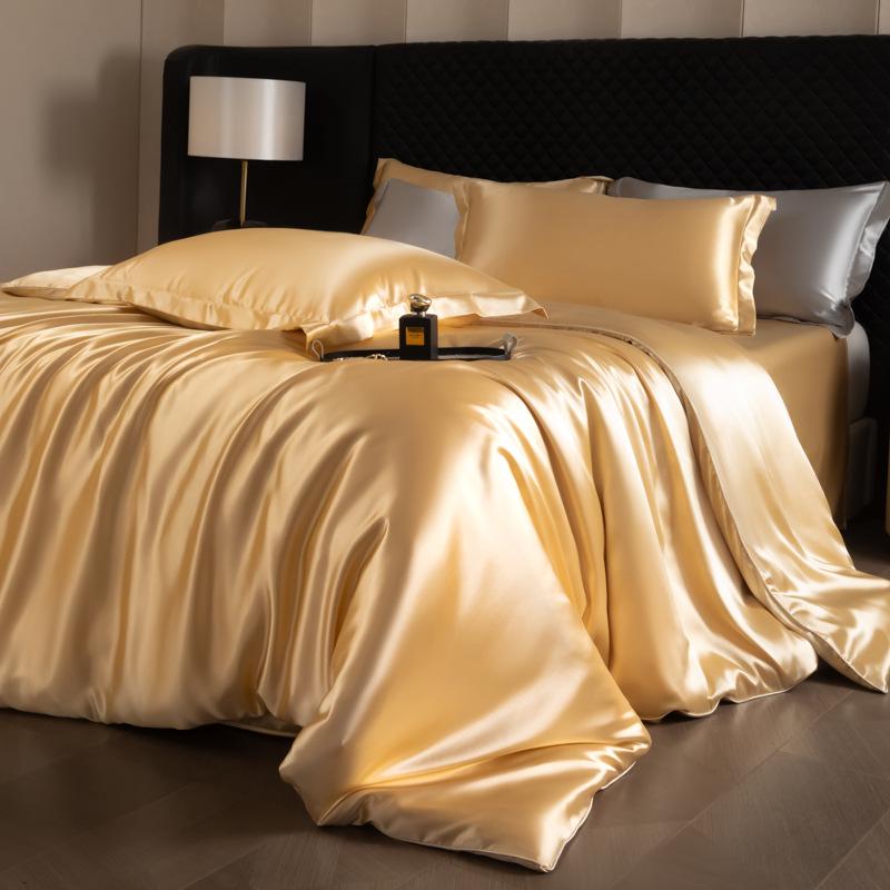Schwere Seiden-Bettbezug- und Kissenbezug-Garnitur (30 Momme Maulbeerseide) mit Bettwäsche aus Eis-Seide/Tencel 150x200cm [Single Duvet Cover]