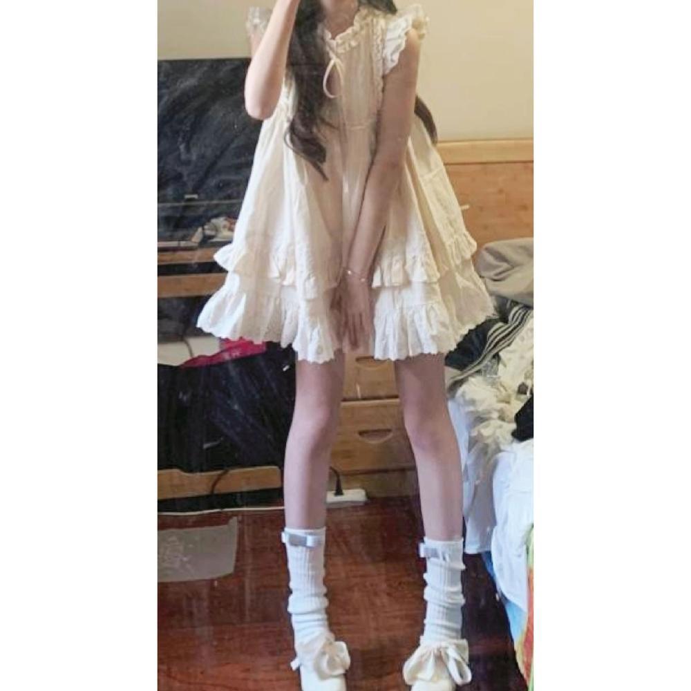 

Сладкое маленькое платье с рукавами-крылышками, женское маленькое, А-силуэта, летнее новое, с грибной отделкой, тонкая юбка XL- (recommended 110-60kg)