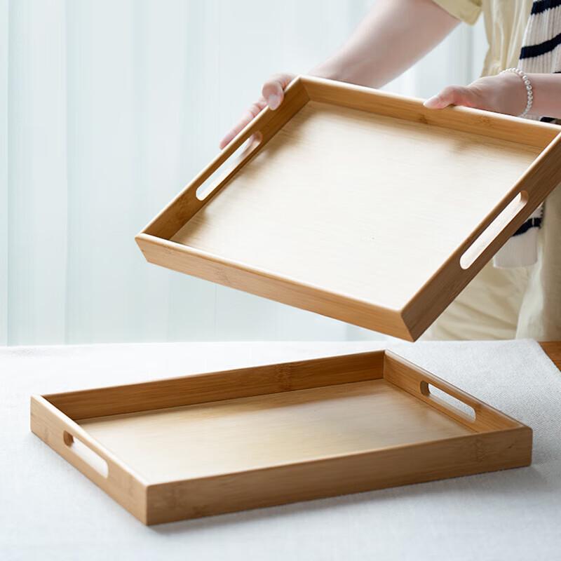 YIJUK Bamboo Rectangular Tea Tray with Handles