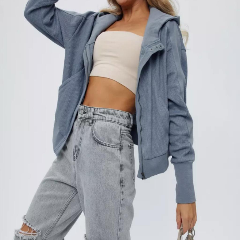 Stitching Sweater Long-sleeved Pullover Cardigan Zipper Top Trendy Hoodie Women