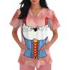 Women V Neck Short Sleeve Work Shirt with Pockets Oktoberfest Print Nursing Scrub Top Comfortable Fit Lightweight Fabric