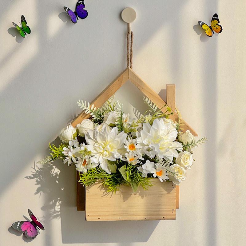 Wall Hanging Artificial Flower Pot for Living Room TV Background with Greenery Planter.