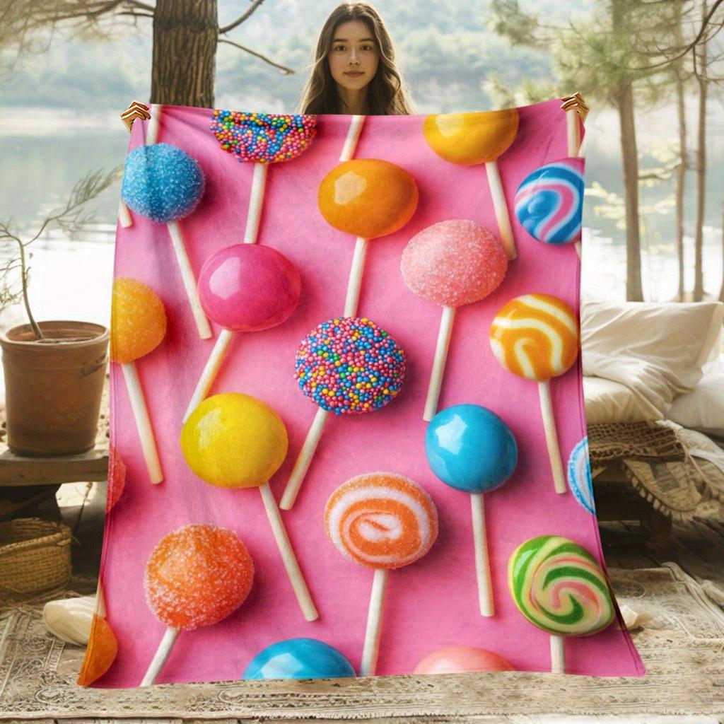 Colorful Candy Pile Print Flannel Blanket Lightweight Soft Warm Throw Sofa Bedroom Camping Travel Gift